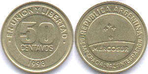 монета Аргентина 50 сентаво 1998