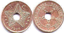 монета Бельгийское Конго 1 сантим 1910
