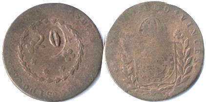 монета Бразилия 40 рейс 1823-31