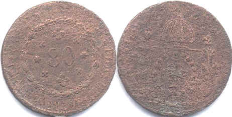 монета Бразилия 80 рейс 1831
