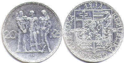 монета Чехословакия 20 крон 1933