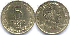 монета Чили 5 песо 1990