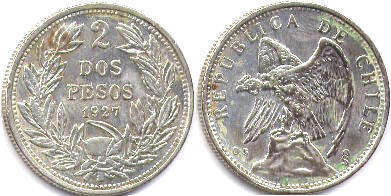 монета Чили 2 песо 1927
