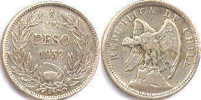 монета Чили 1 песо 1932