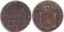 монета Пруссия 1 пфенниг 1842