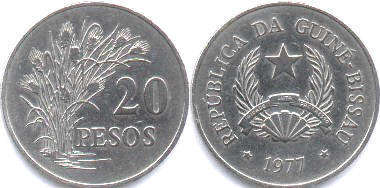 монета Гвинея-Биссау 20 песо 1977