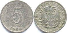 монета Гаити 5 сантимов 1904