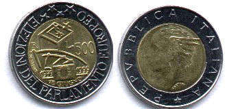 монета Италия 500 лир 1999