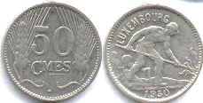 монета Люксембург 50 сантимов 1930