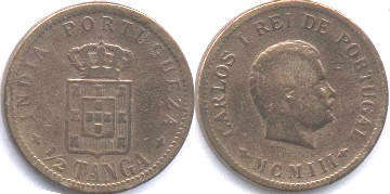 монета Португальская Индия 1/2 таньги 1903