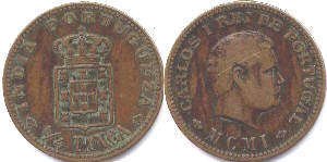 монета Португальская Индия 1/4 таньги 1901