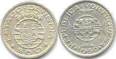 монета Португальская Индия 60 сентаво 1959
