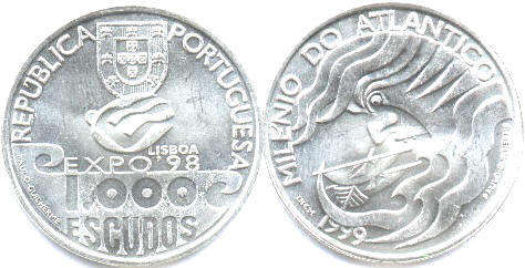 монета Португалия 1000 эскудо 1999