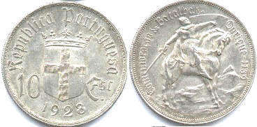 монета Португалия 10 эскудо 1928