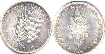 монета Ватикан 500 лир 1975