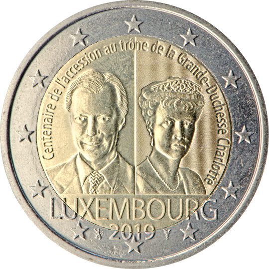 coin 2 euro 2019 100anniv_throneGrDuCharl