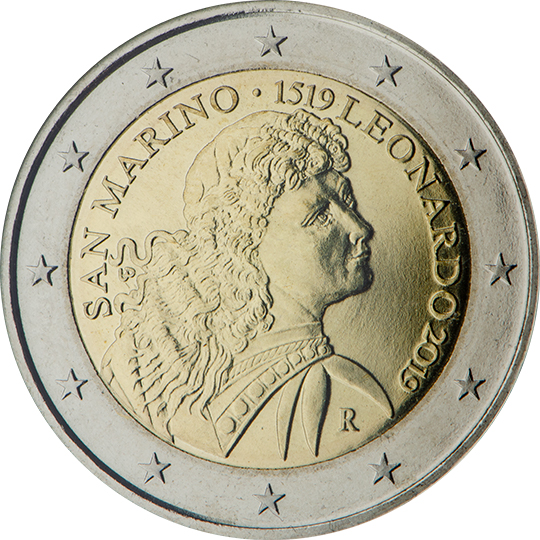 coin 2 euro 2019 sm_500annivdeathLeoDV