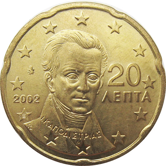 монета 20 евро центов greece