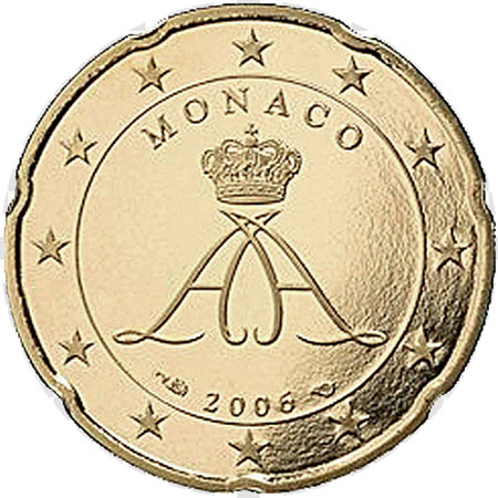 монета 20 евро центов monaco
