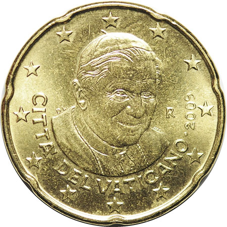 монета 20 евро центов vatican-paul