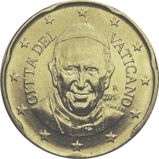 монета 20 евро центов vatican-paul