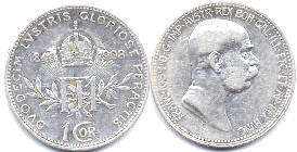 монета Австрийская Империя 1 корона 1908