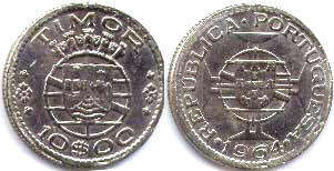монета Тимор 10 эскудо 1964