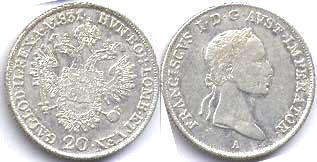 монета Австрийская Империя 20 крейцеров 1831