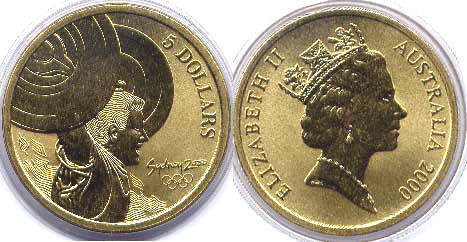 монета Австралия 5 долларов 2000