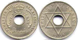 монета Британская Западная Африка 1/2 пенни 1936
