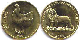 монета Конго 1 франк курица 2002