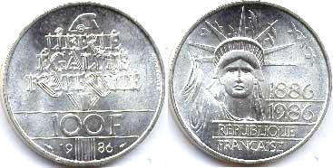 монета Франция 100 франков 1986