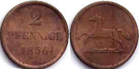 монета Брауншвейг-Вольфенбюттель 2 пфеннига 1856