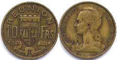монета Реюньон 10 франков 1955