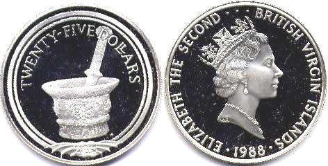 монета Виргинские Острова 25 долларов 1988