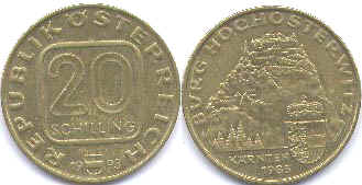 монета Австрия 20 шиллингов 1993