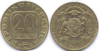 монета Австрия 20 шиллингов 1987