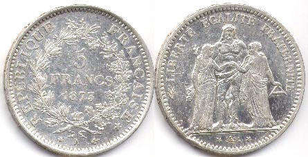монета Франция 5 франков 1873
