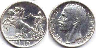монета Италия 10 лир 1928
