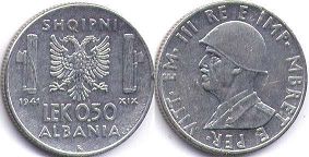 монета Албания 0,5 лека 1941