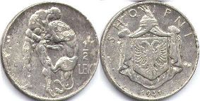 монета Албания 1/2 лека 1931