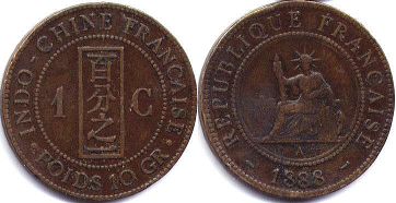 монета Французский Индокитай 1 цент 1888