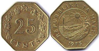 монета Мальта 5 центов 1975