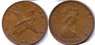 монета Остров Мэн 2 пенса 1976