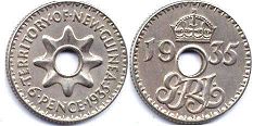монета Новая Гвинея 6 пенсов 1935