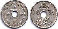 монета Новая Гвинея 3 пенса 1935