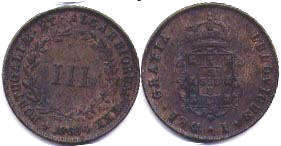 монета Португалия 3 рейса 1868