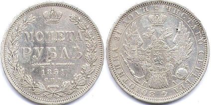 монета Россия 1 рубль 1851