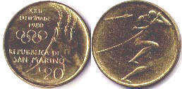 монета Сан-Марино 20 лир 1980