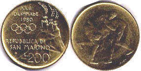 монета Сан-Марино 200 лир 1980